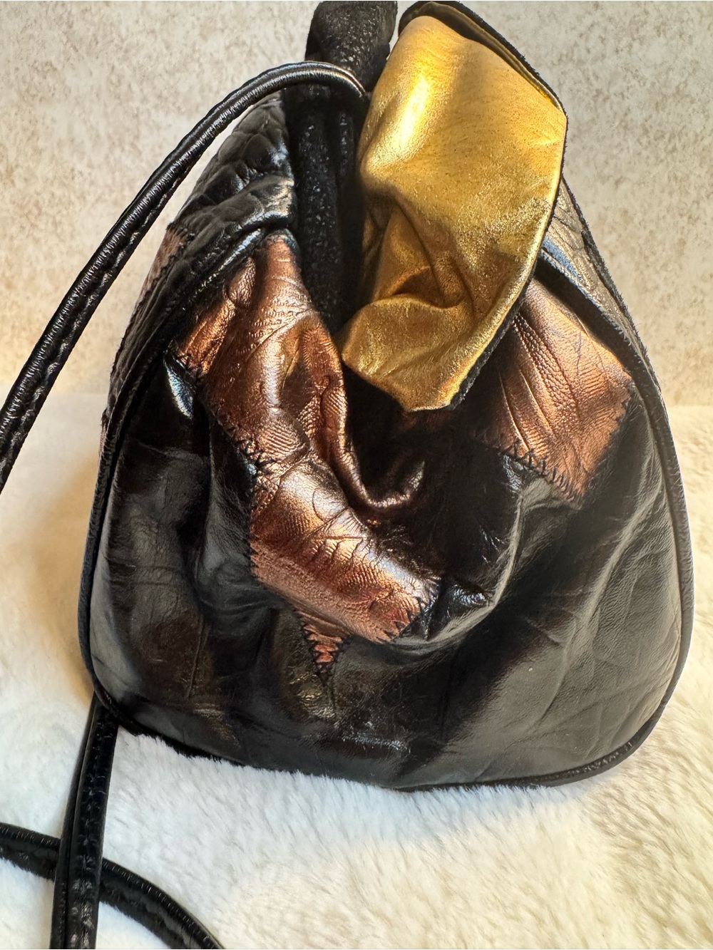 TaLee Genuine Leather Patchwork Bag in Black and Metallic Accents - Picture 7 of 12